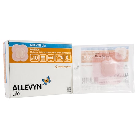Allevyn Life Silicone Adhesive with Border Silicone Foam Dressing, 4 x 4 Inch, Sterile, 10PK 66801067